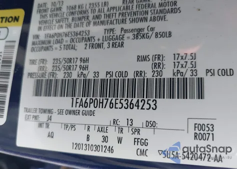 2014 Ford Fusion Se z USA, uszkodzony, nr VIN 1FA6P0H76E5364253